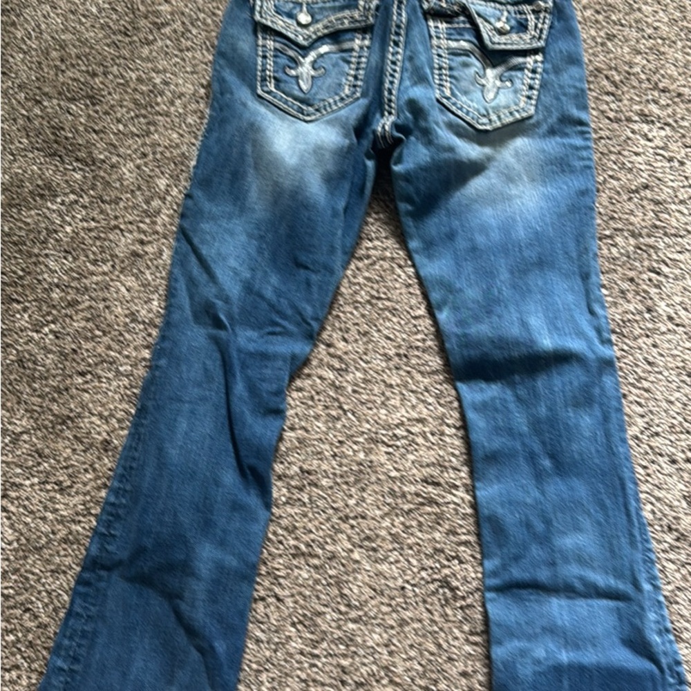 Rock Revival Blue Flare Jeans with Decorative Stitching